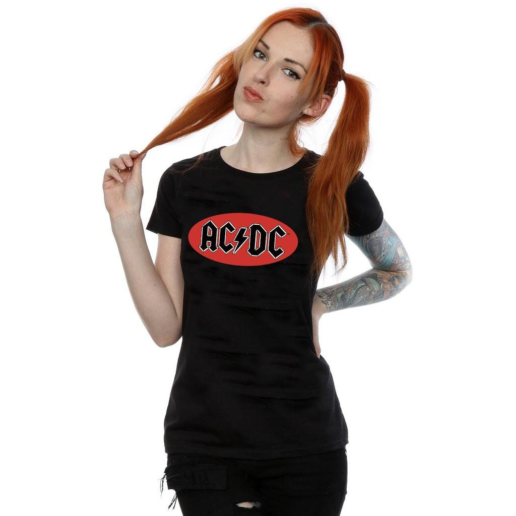 AC/DC Womens/Ladies Red Circle Logo Cotton T-Shirt