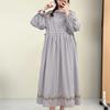 Johnature Embroidered Adjustable Waist Dress Long Sleeve Artistic Vintage Loose A-Line Long Dress For Women