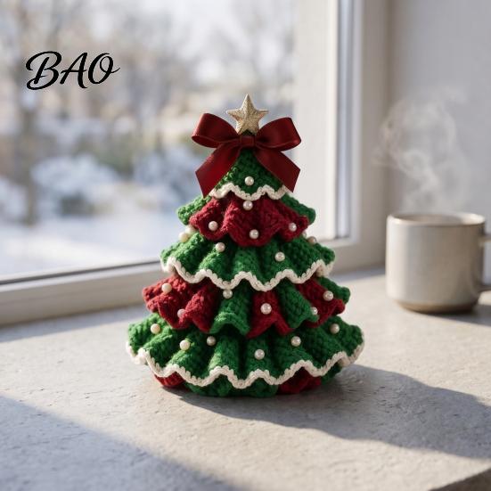 Crochet Christmas Tree Kit for Beginners DIY Kit, Beginner-Friendly Xmas Craft with Bow Complete Starter And Faux Pearl Embellishment, Handmade