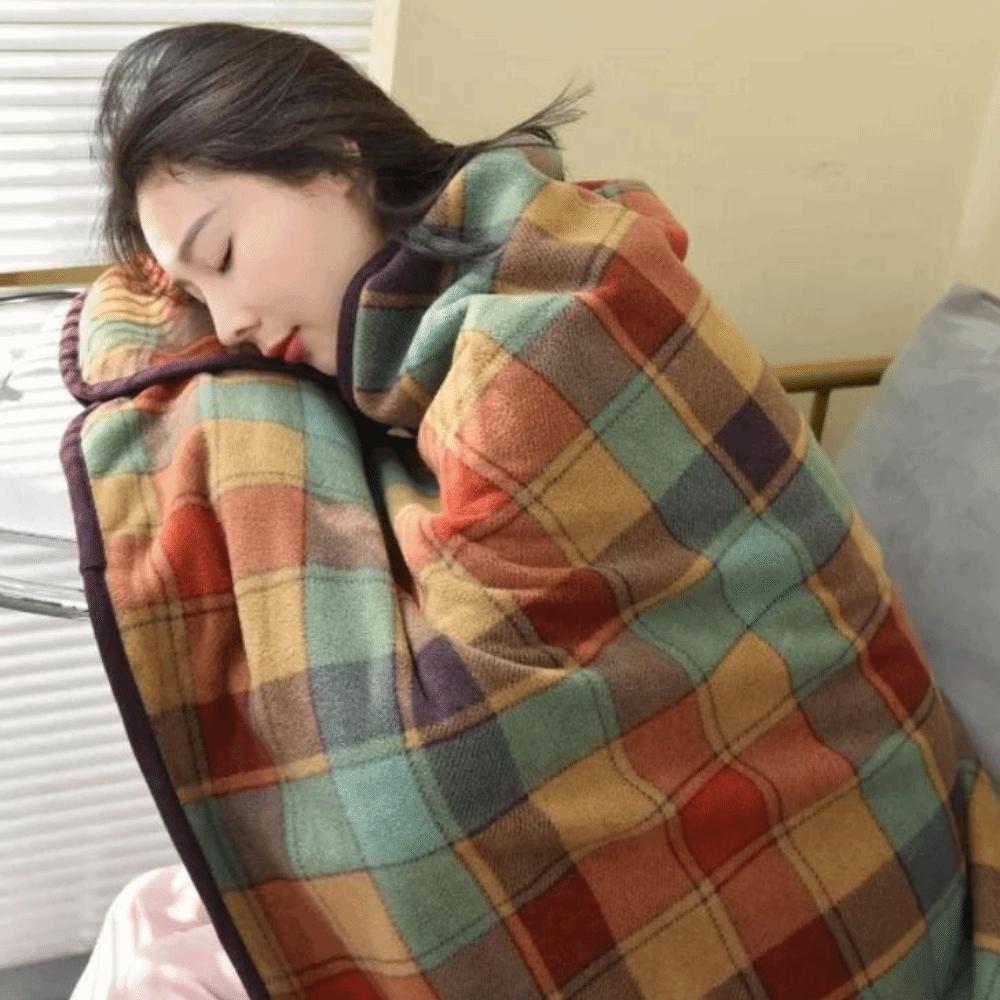 Lazy Plaid Wearable Blanket Fleece-lined Thicken Casual Office Blanket Soft Polyester Thermal Blanket Outdoor Travel