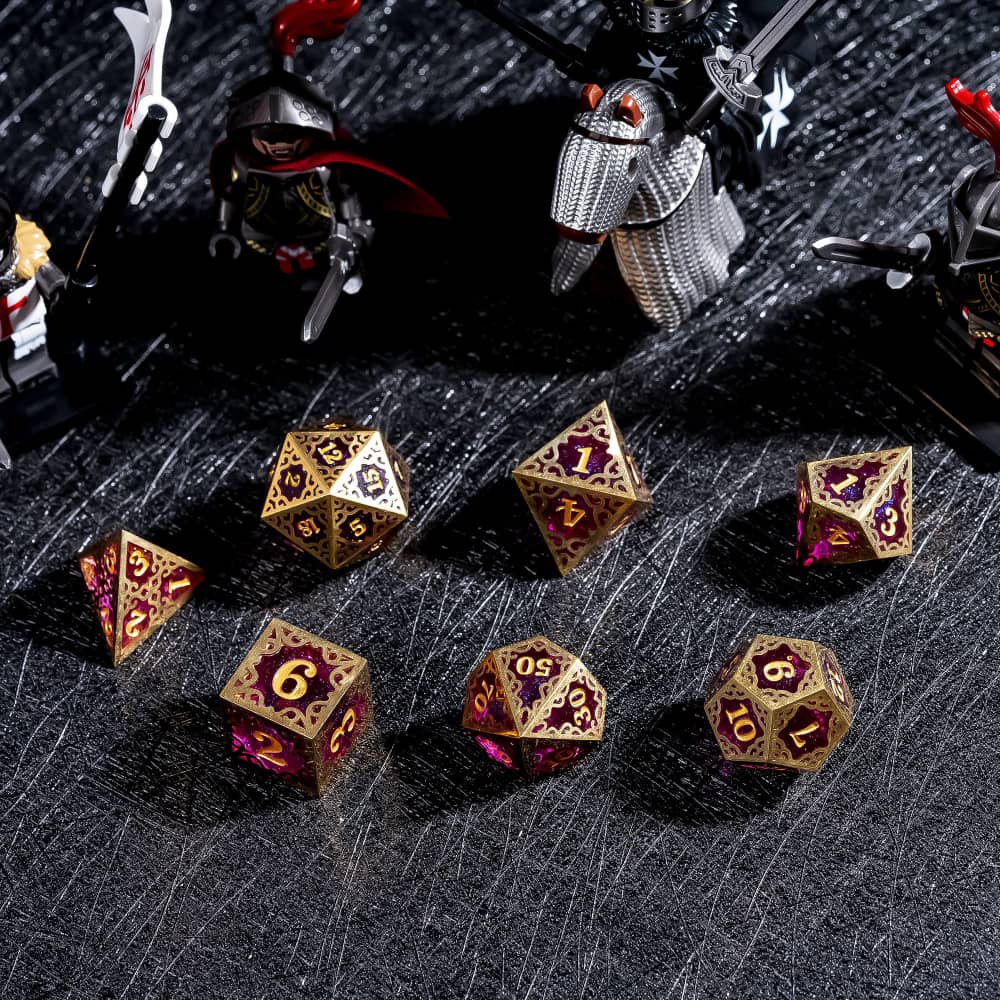 Cusdie Metal Frame+Glitter Candy Paper Dice Set Unique D4-D20 Polyhedral Dice for Pathfinder Tabletop Role Playing Board Games