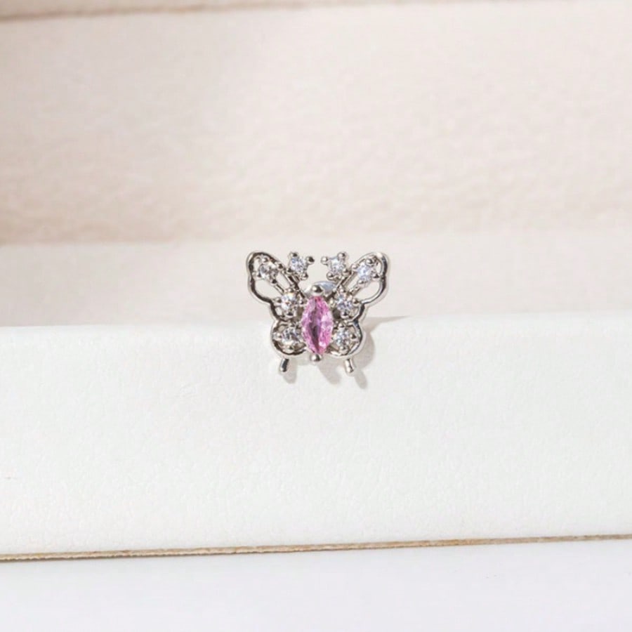 High-end and Niche Earrings Earrings Fashion Titanium Steel Butterfly Pink Heart-shaped Bow Lady Ear Studs Unique