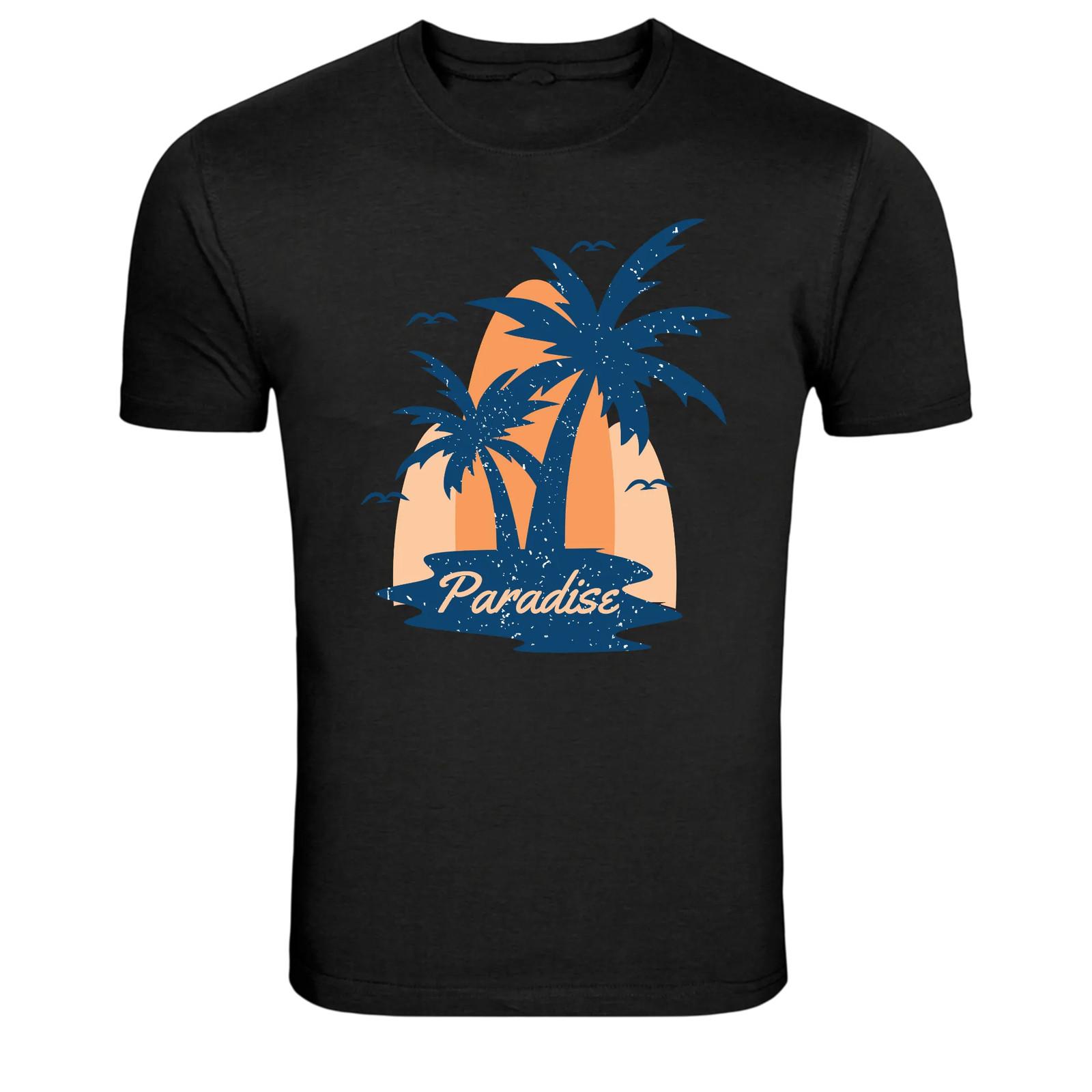 Tropical Paradise Palm Beach Sunset Graphic T-Shirt L