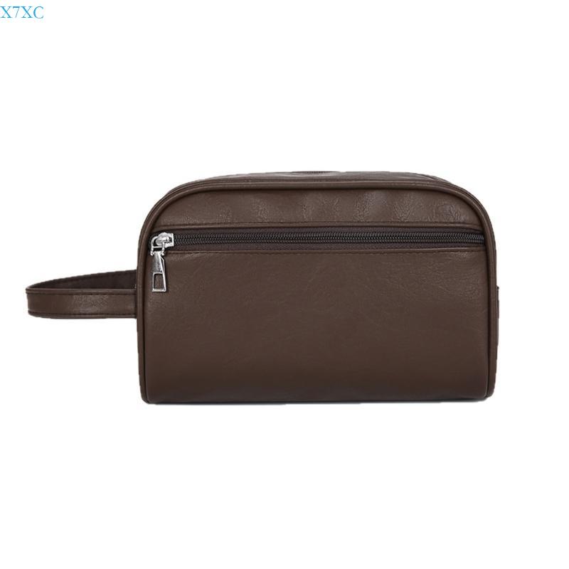 X7XC Mens Leather Toiletry Bag Travel Bag Shaving Bag Leather Cosmetic Bag Water resistant Toiletries Gifts коричневый