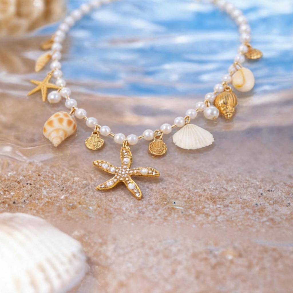 Starfish Necklace Pearl Seashell Conch Multi Charm Gold Necklaces for Women Fashion Jewelry Beach Summer Accessories Choker Gift