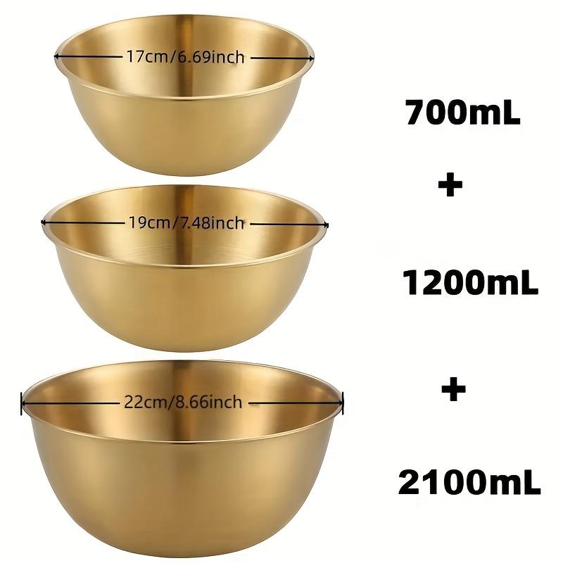 

3pc Stainless Steel Salad Bowls with Measuring Markers - Stackable, Suitable for Baking, Cooking, and Outdoor Use, Kitchen Tools