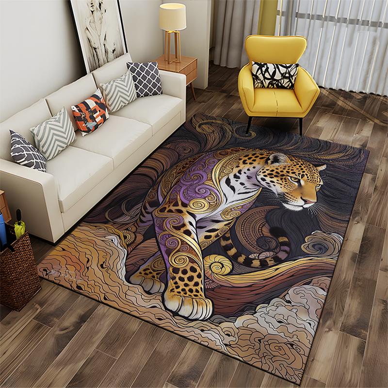 Leopard Pattern Art Carpet with Abstract Swirl Design for Living Room Suitable for use as an anti-slip for living room bedroom sofas