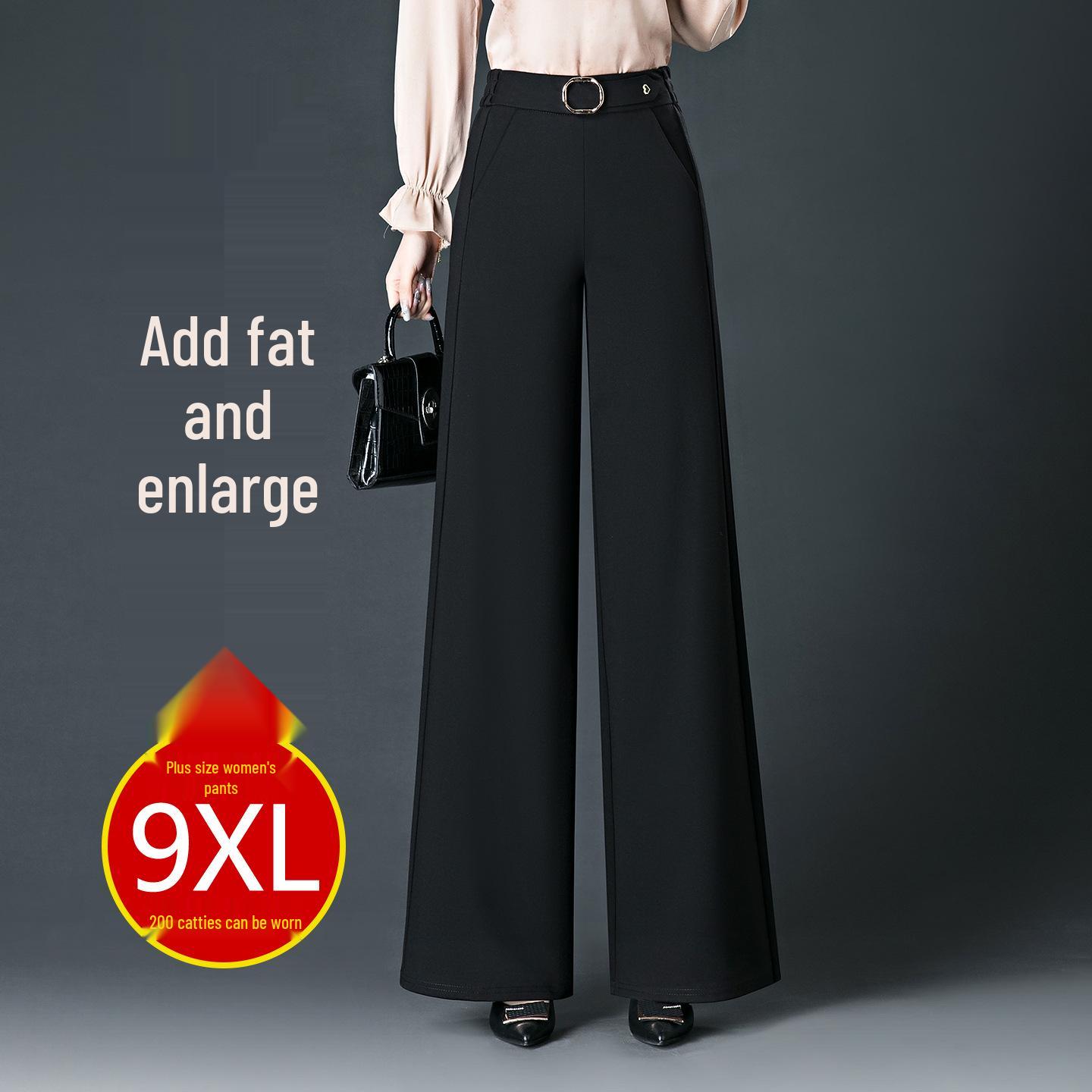 

Spring Women’s Loose Black Wide-Leg Pants, Floor-Length, Plus Size 9XL 3XL