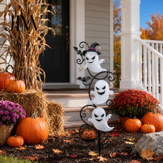 Metal Ghost Stakes for Garden Halloween Stake LED Light, Waterproof Ground Decor Lamp, Outdoor Yard Lawn Path Decoration Holiday Glowing Art