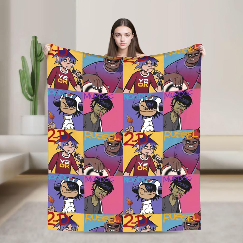 British GorillazS Virtual Band Rock Hip-Hop Blanket  Warm Soft Novelty Plush Throw Blanket For Travel Office Flannel Bed Cover