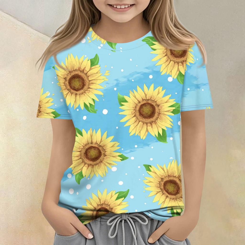 Children's Printed Round Neck Short Sleeved Casual T-shirt