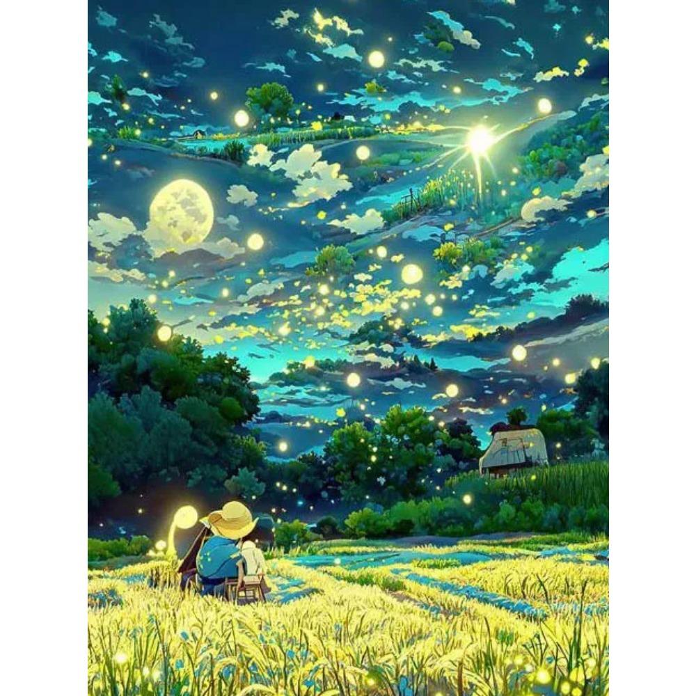 Diamant-Gemälde voller Bohrer, Sternenhimmel, Traumfänger, rundes Diamant-Gemälde, handgefertigt, Fantasie-Landschaft, DIY-Diamant-Mosaik-Gemälde, Heimdekoration