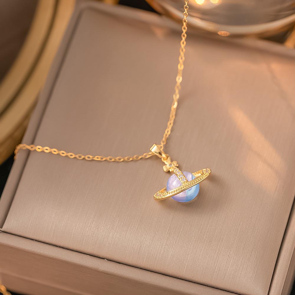 Chic Non-Fading Titanium Steel Necklace for Women with Unique Design and Sparkling Copper Pendant