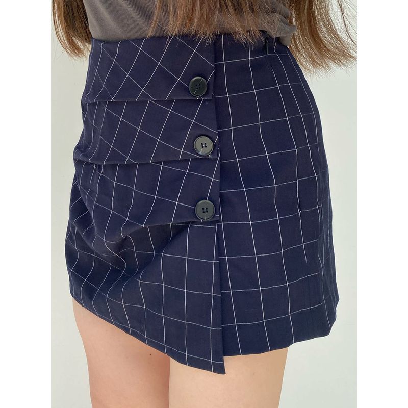 

30% off Miss Biggie Fashion Plus Size Slim Looking All-Matching Comfortable Gingham Ruched Design Mid-High Waist Culottes Navy blue white lattice XXL