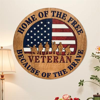 Independence Day Veterans Memorial Doorplate Ornaments American Memorial Day Round Wall Hanging Wooden Independence Day Pendant