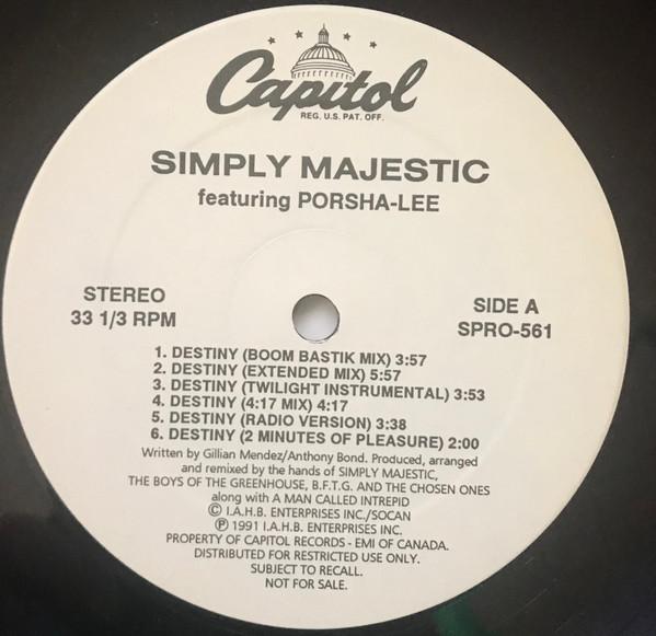 

12inch Record SIMPLY MAJESTIC KIM APPLEBY Destiny Dont Worry SPRO561PROMO Capitol Records 1991 Canada Dance Electronica Used