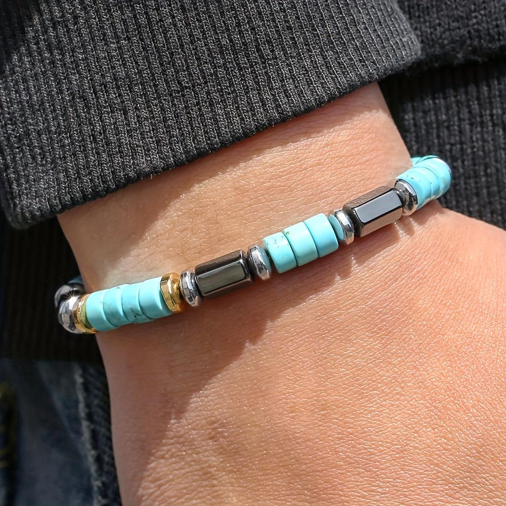 Men’s Natural Stone Bracelet Casual Jewelry Accessory with Gold-Tone Accents, No Pendant Design for Daily Wear and Gift Use