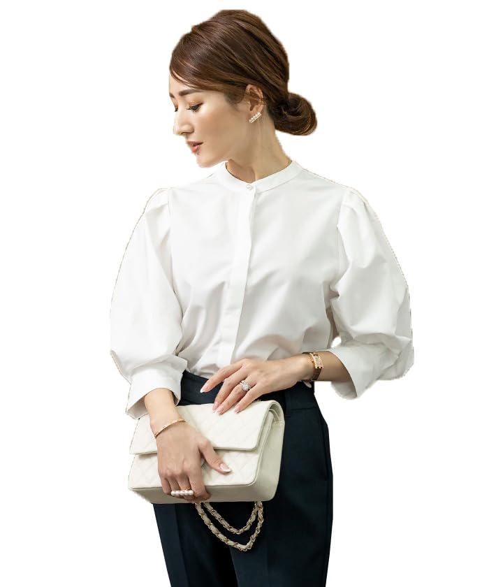 Yours Band Collar Puff Sleeve Blouse BBXU1317 L [SP] 666X Women's Off-White