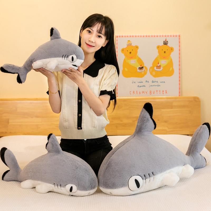 Shark Cat Plush Pillow Big Stuffed Animal Toy Fluffy Cute Plushie Doll Soft Hugging Sleeping Pet Throw Pillow Gift for Girl Boy