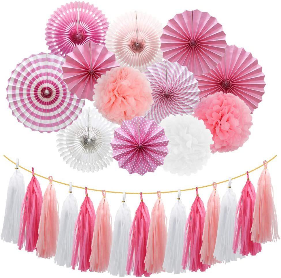 

Синие украшения для вечеринок, подвесные бумажные веера, помпоны, цветы, тканевые кисточки, гирлянда на день рождения, вечеринку по случаю рождения ребенка, выпускной розовый