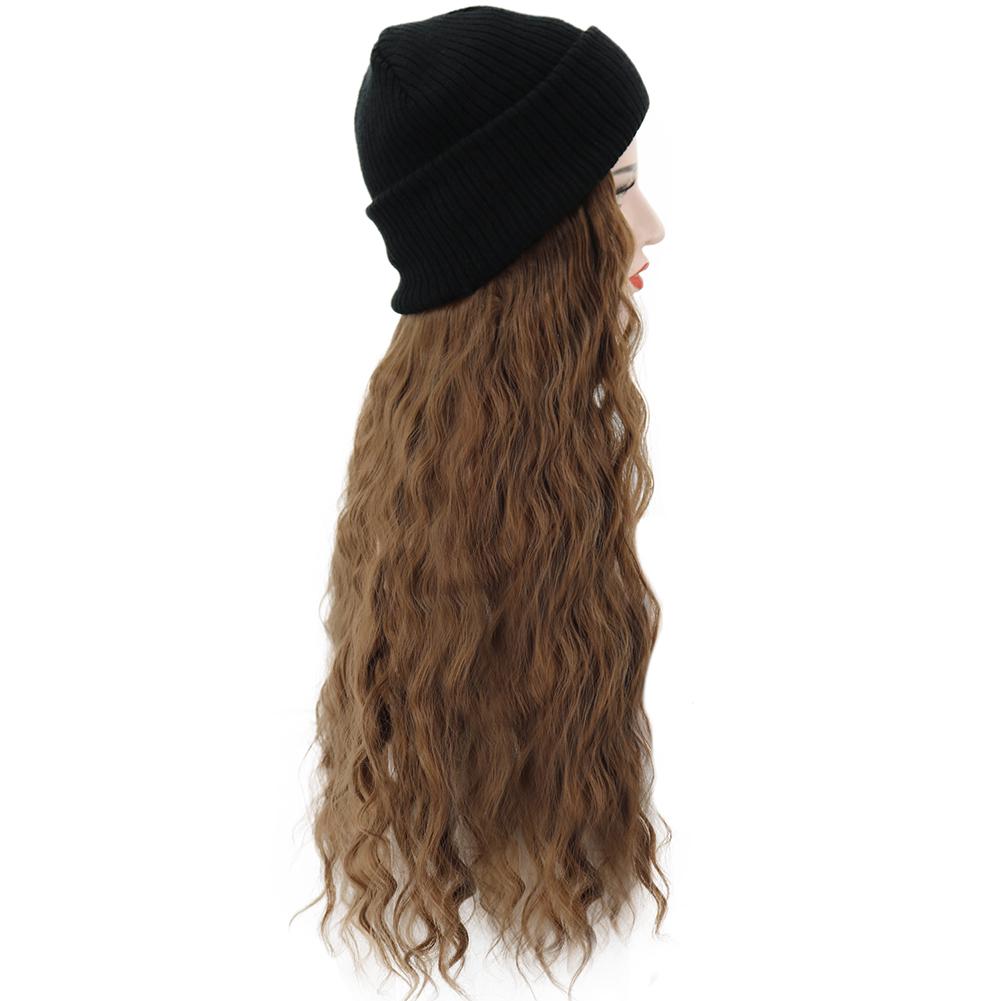 Synthetic Wig with Beanie Wool Hat 
