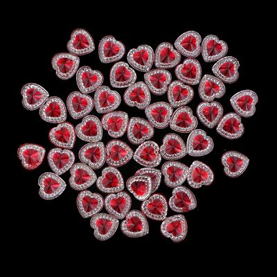50 Pcs 12mm Heart Resin Rhinestone Flatback Buttons Double Drill Red