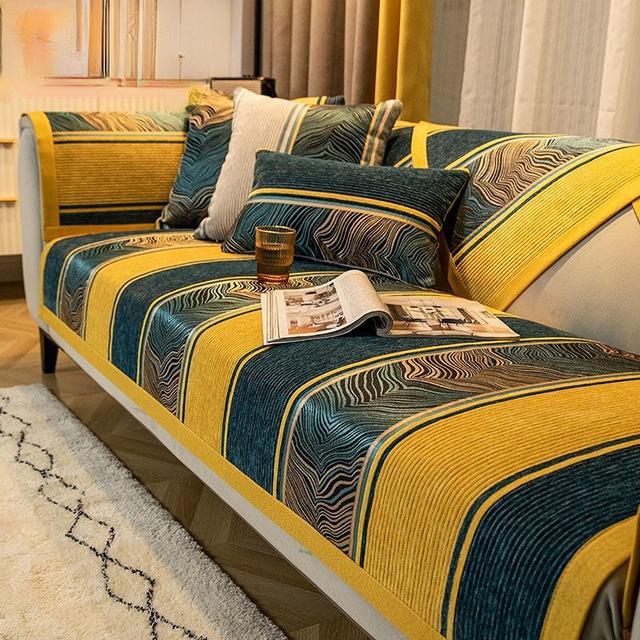 Cuscino per Divano Universale Quattro Stagioni in Ciniglia Antiscivolo Jacquard con Bordo Avvolgente Allargato Decorazione Asciugamano per Divano Soggiorno Copridivano