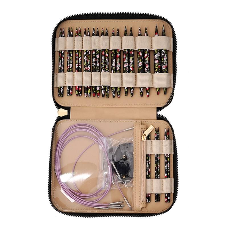3mm-10mm Interchangeable Circular Knitting Needle Set with Case and Accessories Circular Knitting Pins for Woman 1