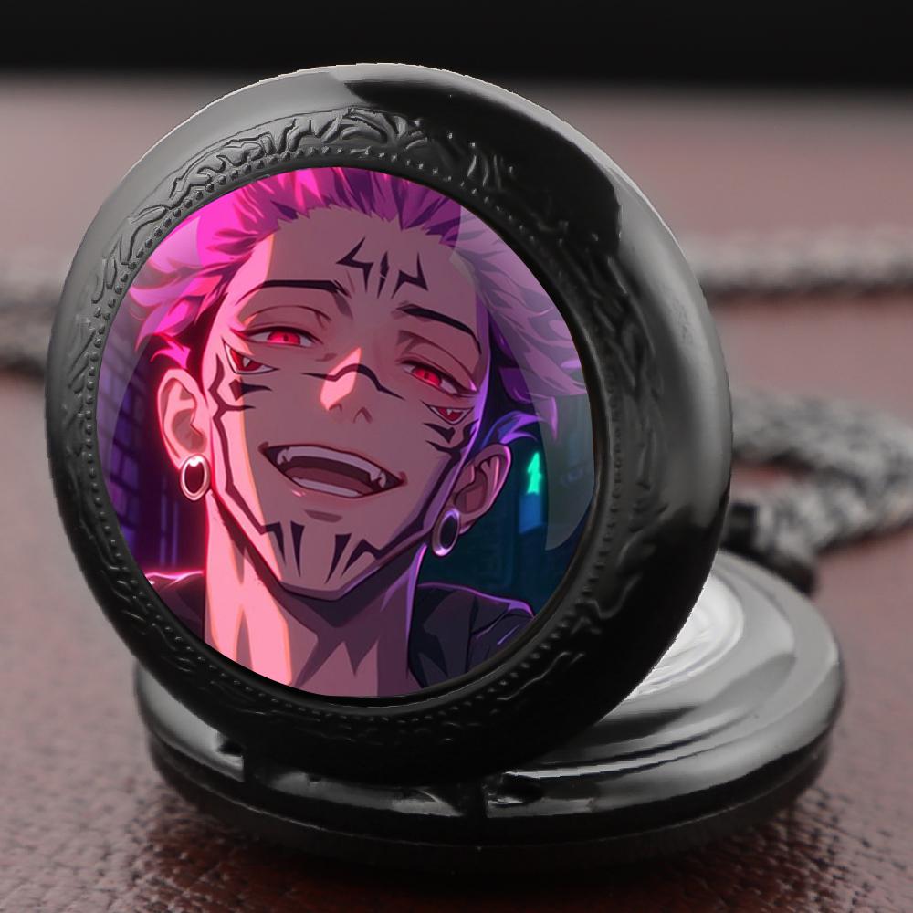 Ryomen Sukuna Purple Hair Vintage Pocket Watch | Glass Dome Men Women Pendant Chain | Jewelry Clock Gift Reloj De Bolsillo