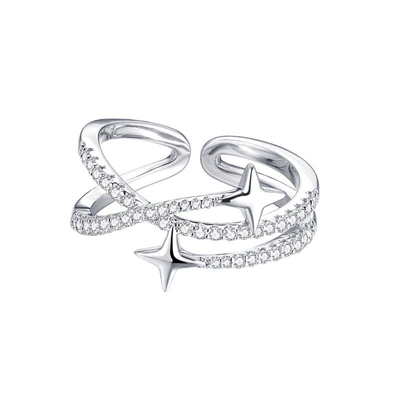Cross Flash Diamond Zircon Star Light Ring Gemini Star Open Ring Star Index Finger Ring Niche Design Is Simple