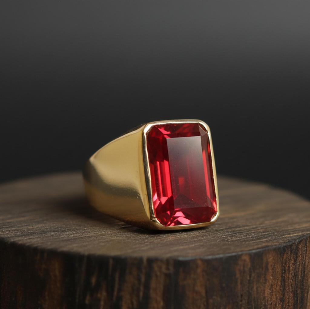 Ruby Ring, Mens Signet Ring, 925 Solid Sterling Silver, Gemstone Ring, Handmade Jewelry, 12x16 MM Ruby