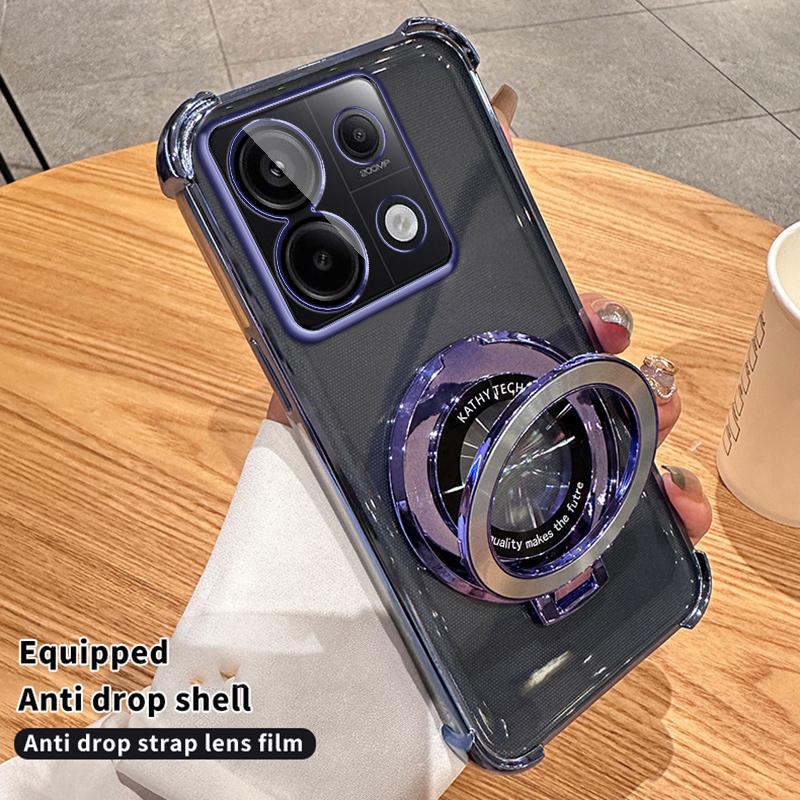 Shockproof Transparent Magnetic Bracket Case For Xiaomi Redmi Note 14 Pro+ 15 14C 14 Pro 14S 13C 13 Pro+ 13 Pro 13R 12C 12 Pro 12S 10C 10 11 Pro A5