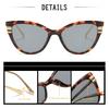 Fashion Cat Eye Sunglasses with Black Top Frame, Red Patterned Lower Frame, Gold Metal Arms, and Gradient Brown Lenses For