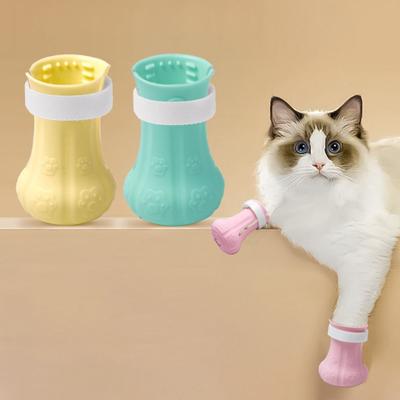 4PCS Adjustable Cat Foot Cover Waterproof Silicone Anti-Scratch Cat Shoes Multi-Color Cat Claw Protector Pet Grooming