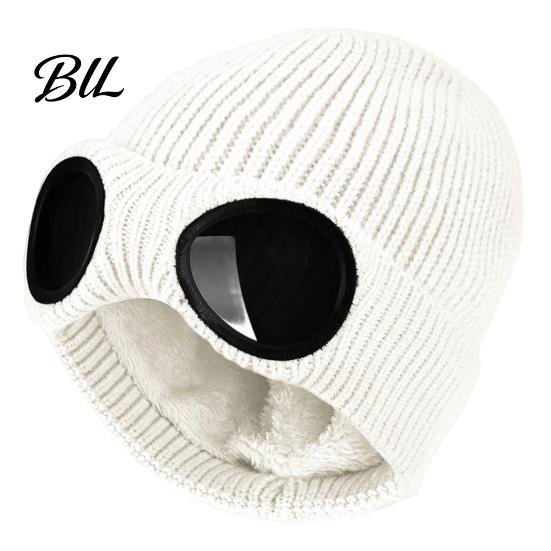Cycling Thermal Cap Knitted Hat with Goggles, Unisex Winter Hat, Fleece Lined, Windproof Stylish Streetwear Warm Skull for Outdoor Skiing Street