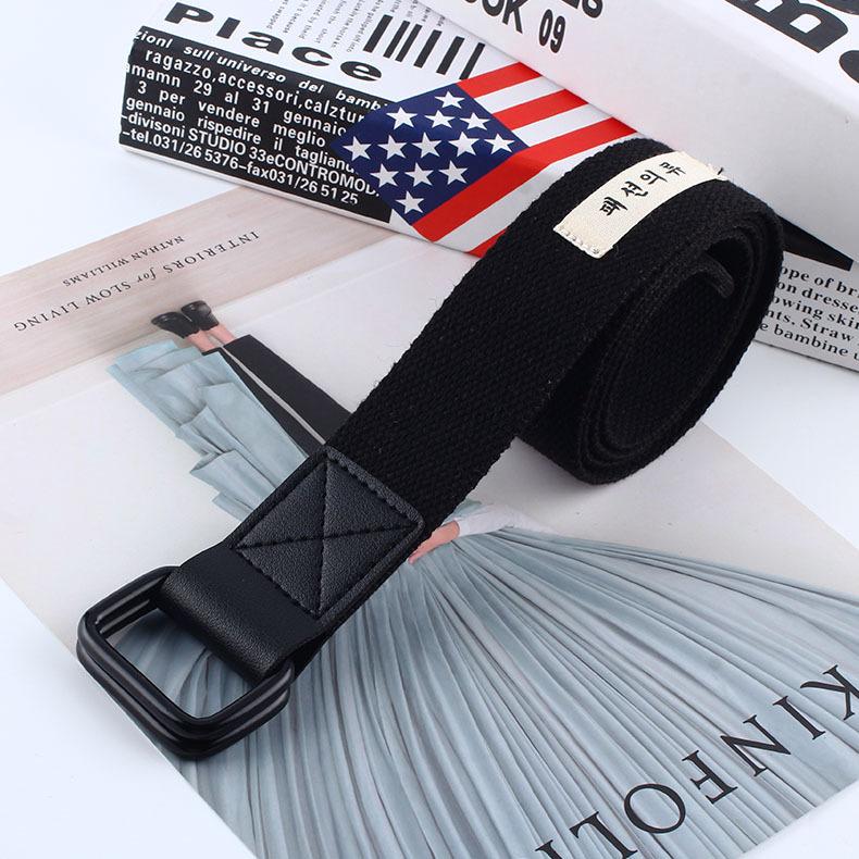 

Simple Casual Canvas Belt Unisex Double Ring Buckle Belt Extended Belt For Young Students 110cm чорний
