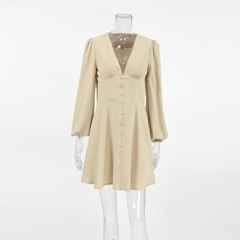 

Fashion New Arrival Fashion Short Skirt Sexy V-neck Waist-Tight Dress V-Neck Waist Cinched Dress Khaki S