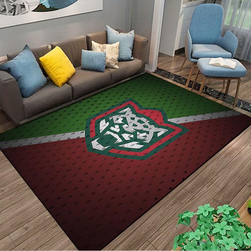 Leopard Emblem on Red Green Carpet suitable as a non-slip mat for the living room or bedroom sofa