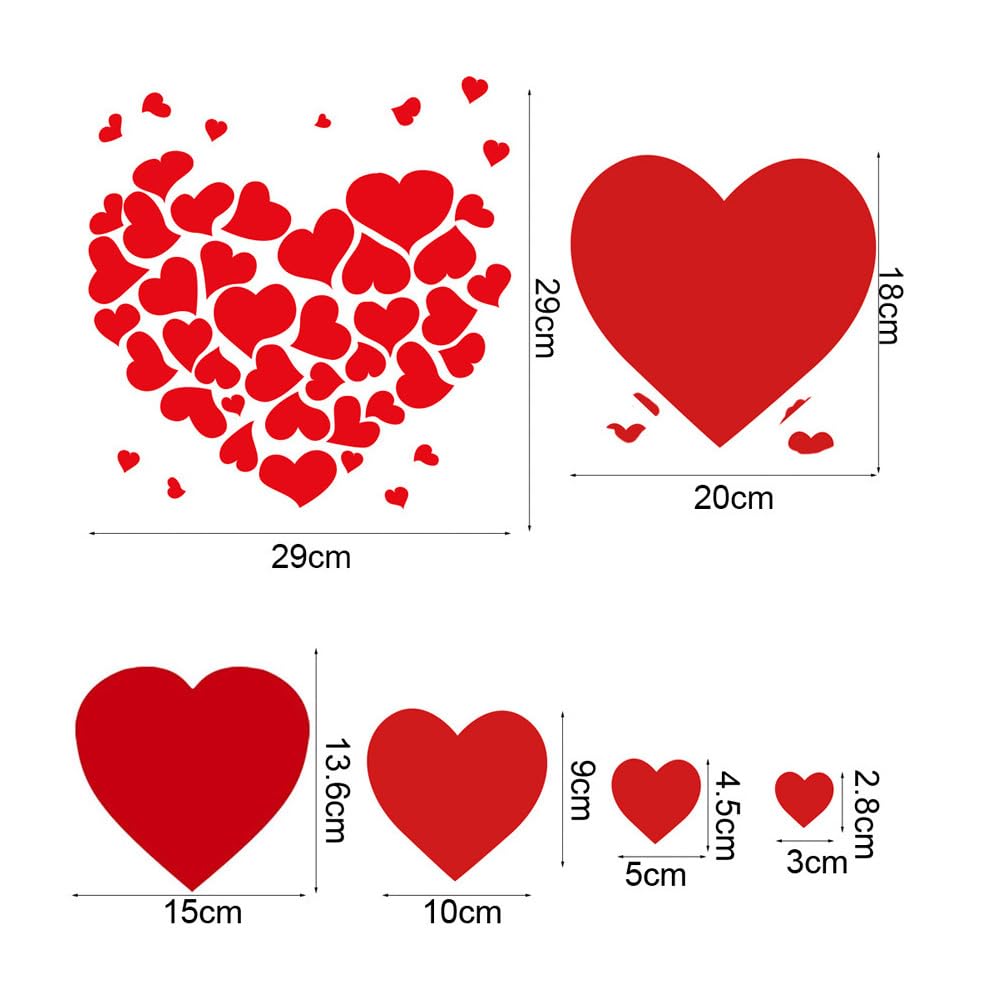 BESTonZON Wall Glass Perfect for Interior Atmosphere Photo Set of 12 Stickers, Heart-Shaped Stickers, Red, Removable, Cute, Valentine's Day, Weddings,