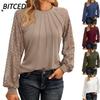 Women's Fashion Casual Solid Color Print Long Sleeve O Neck Blouses & Shirts