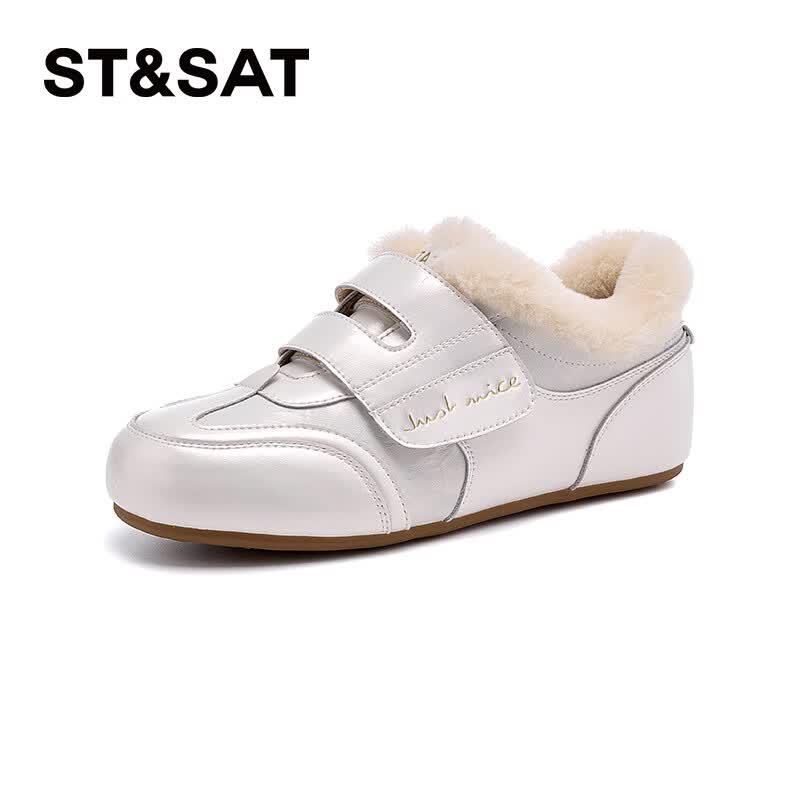 Women s Retro Leather Plush-Lined Platform Velcro Sneakers 39