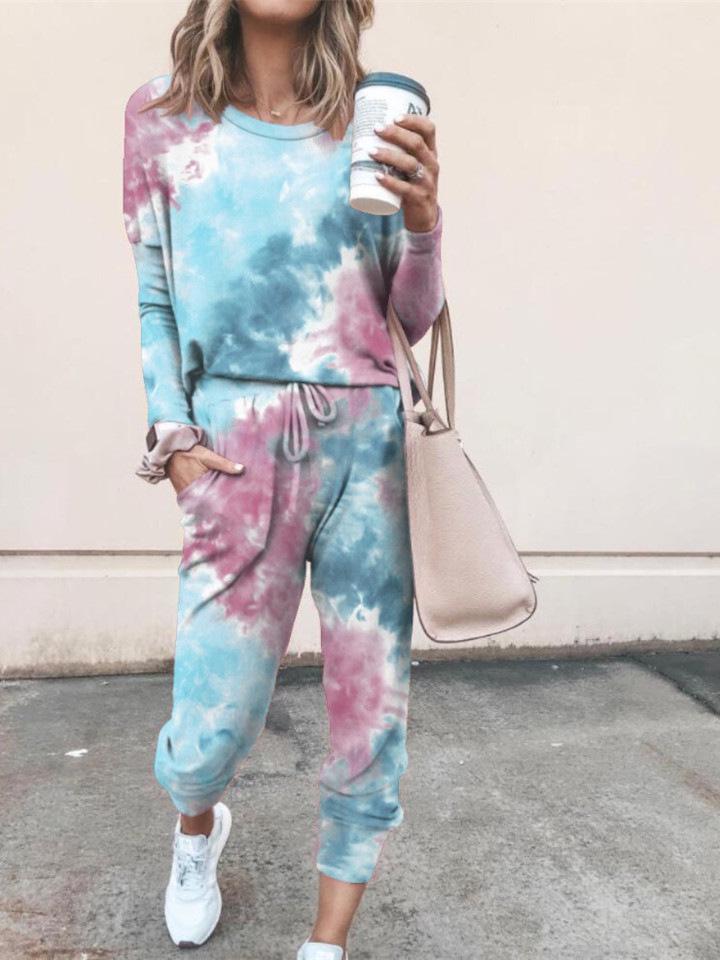 Autumn Winter Printed Casual Long Sleeve Women's Home Wear Suit