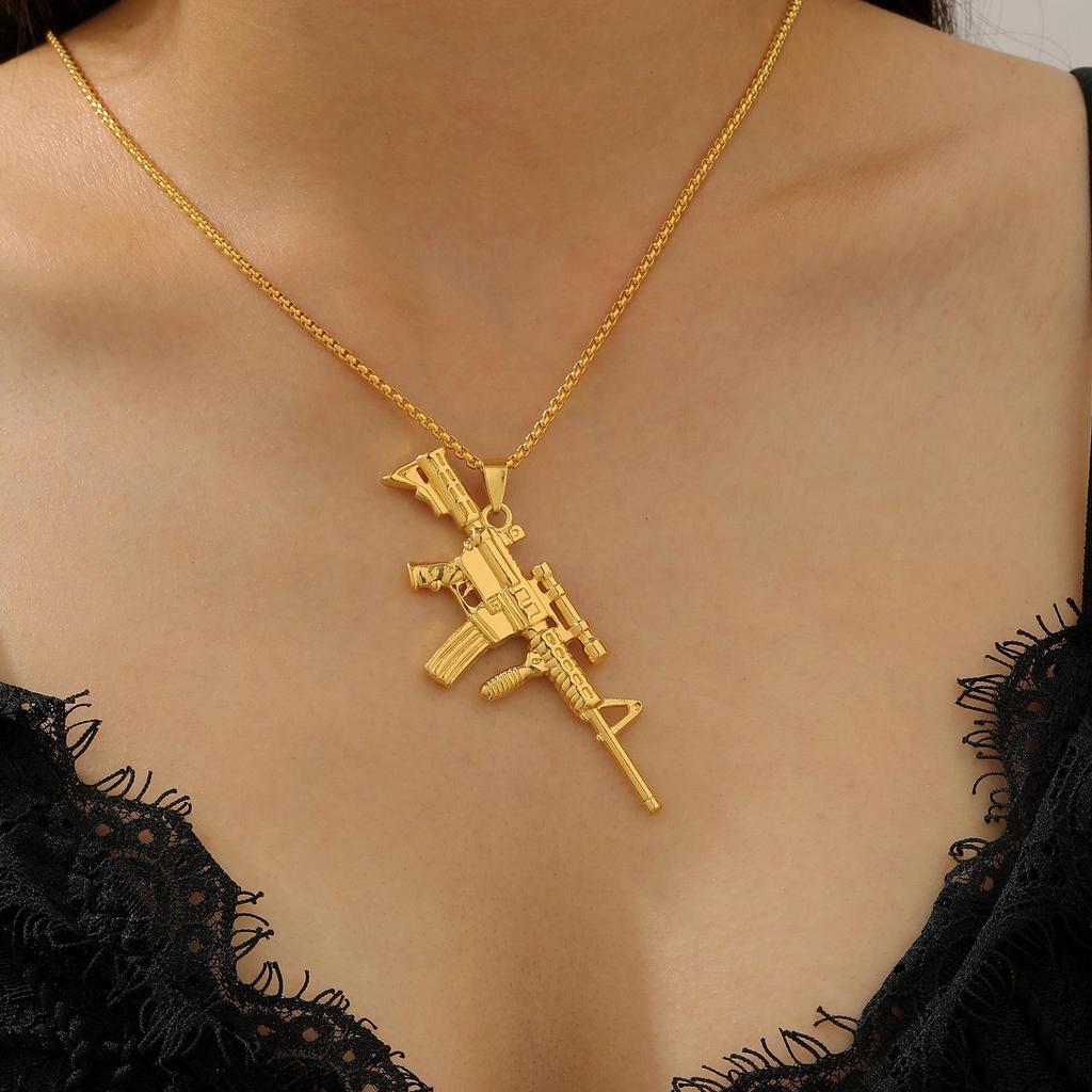 Full Diamond AK Submachine Gun Necklace – Punk Hip Hop Pendant Jewelry for Men and Women