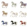 Retro Enamel Rhinestone Horse Brooch Chinese Style Animal Lapel Pins Zodiac Pin  Women Accessories