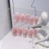 Handmade Press-On Nails Short Style With 3D Camellia Flower Glitter Sparkle Blush Effect Women