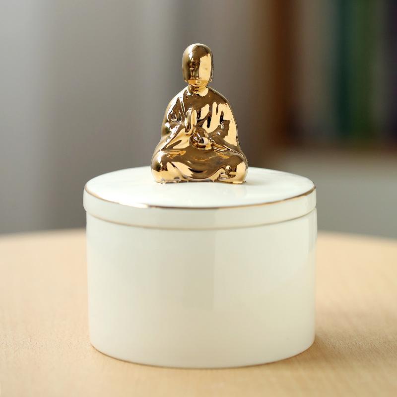 

Золотисто-белый керамический ящик для хранения, креативный резервуар для хранения чая, влагостойкий резервуар для хранения, современное украшение для дома, ремесленные украшения