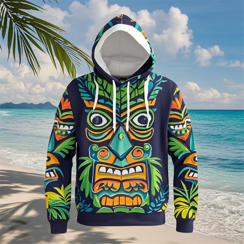 New Tiki Mask Hoodies Hawaiian 3D Print Men Women Hooded Sweatshirts Oversized Harajuku Pullover Tracksuit Coat Man Clothing