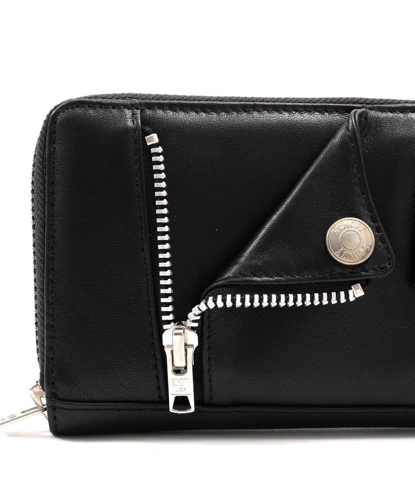 Schott Leather Rider's Zip Wallet, Men's F 010, Black, 782-4970056