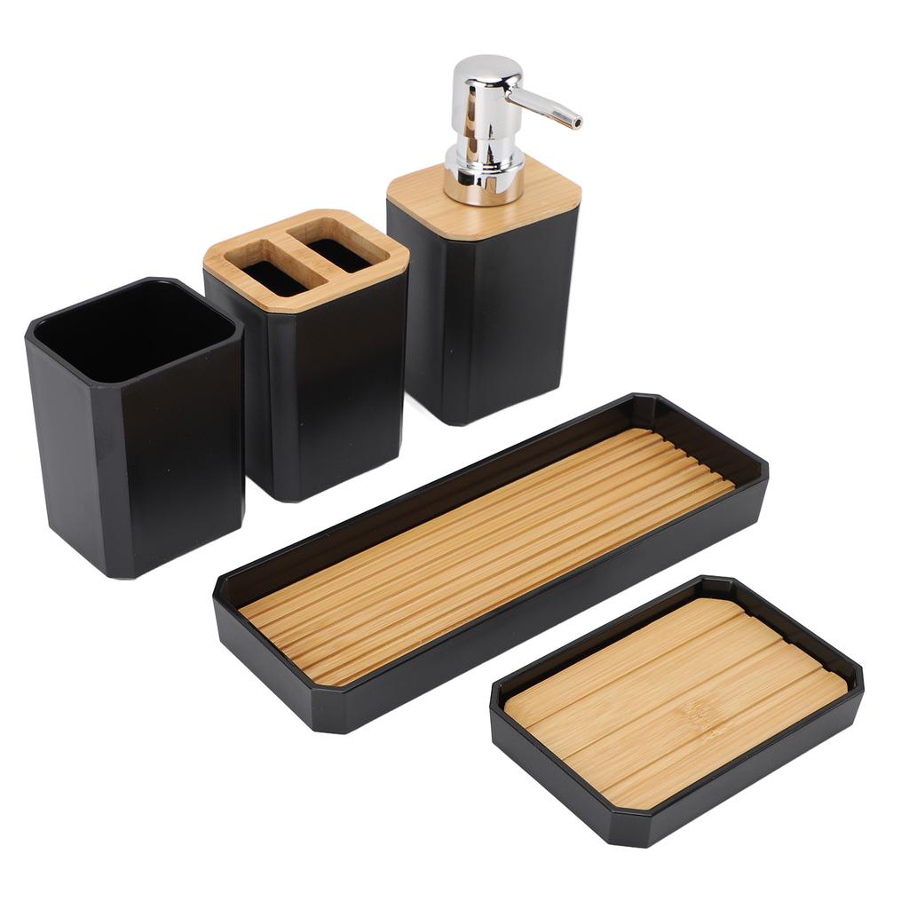 Bathroom Accessories Set Bath Ensemble Set with Toothbrush Holder Cup Lotion Bottles Soap Dish Tray