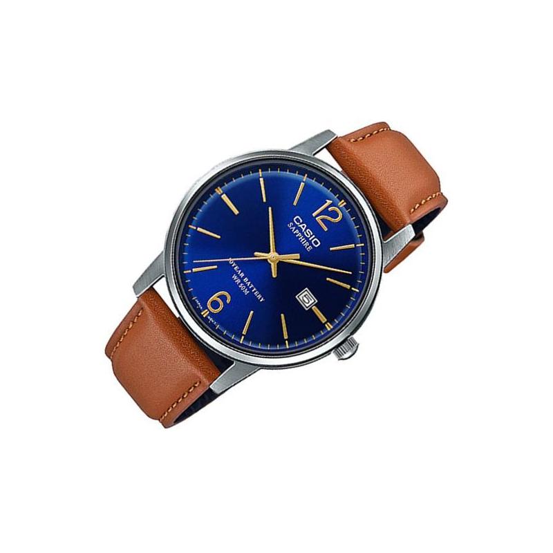 CASIO 50 meters waterproof Quartz leather strap men's watch blue dial MTS-110L-2A